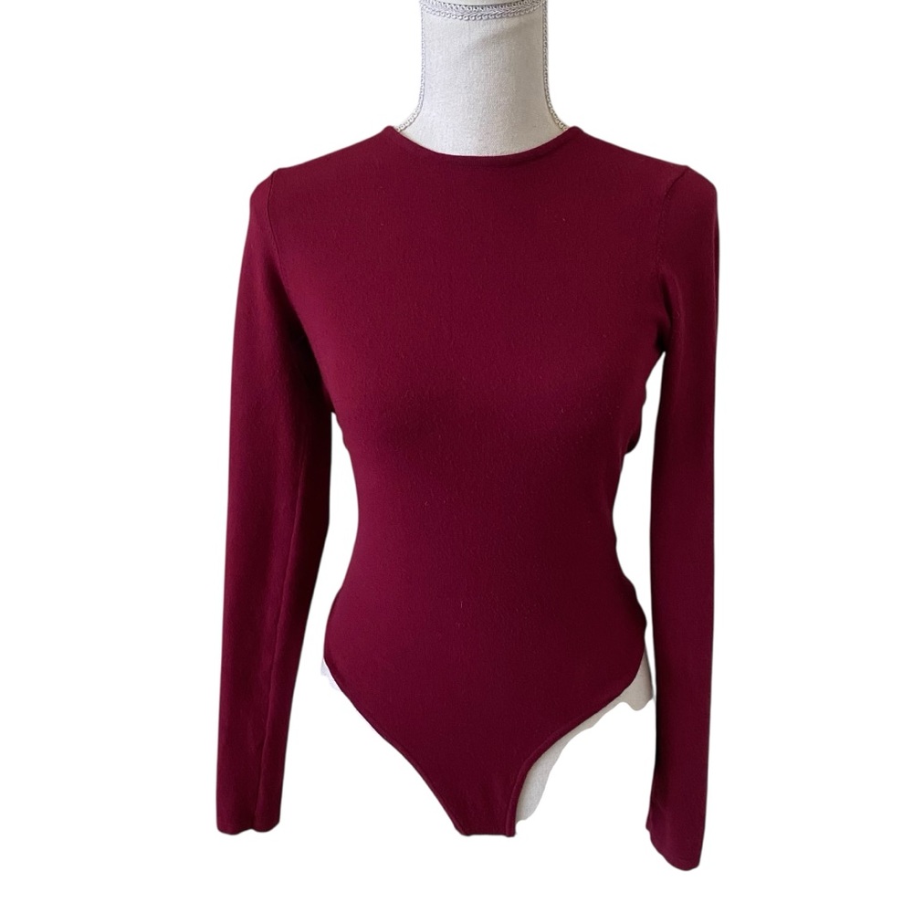Torn by Ronny Kobo Burgundy Long Sleeve Bodysuit XS Cutout Back